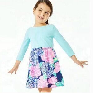 Lilly Pulitzer girls Mochi dress in high tide navy Hey hey bouquet XL (12-14)NWT